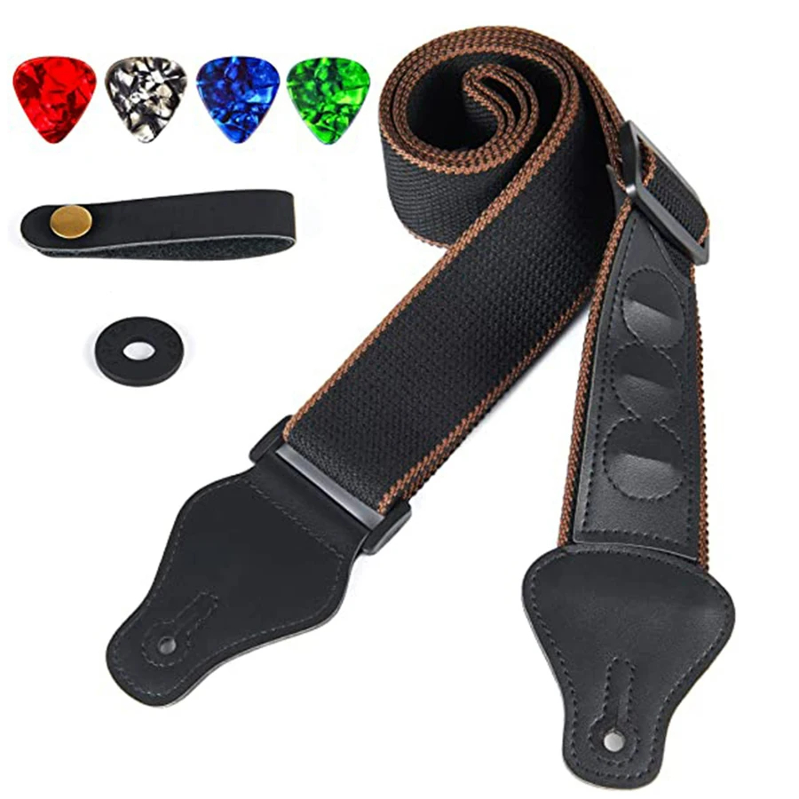 Musical Instrument Fagot - 7Pcs/Set Guitar Strap Black PU Leather